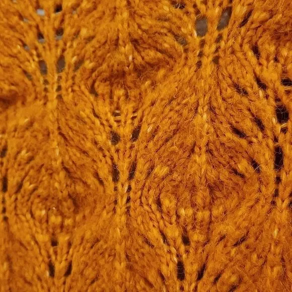 LEA & VIOLA Women's Orange Open Front Knit Cardigan Fall Crochet Sweater Medium - Picture 5 of 8